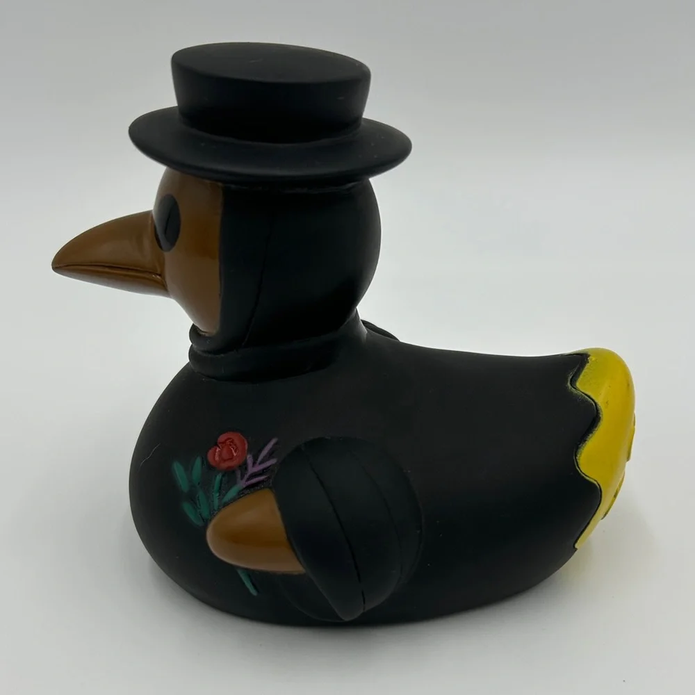 Plague doctor rubber ducky black yellow ducktor squishy flowers 4 inch